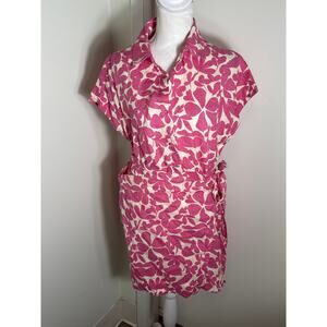 Apiece Apart Pink Off White Cap Sleeve Linen "Cantina Wrap Mini Dress" Sz S